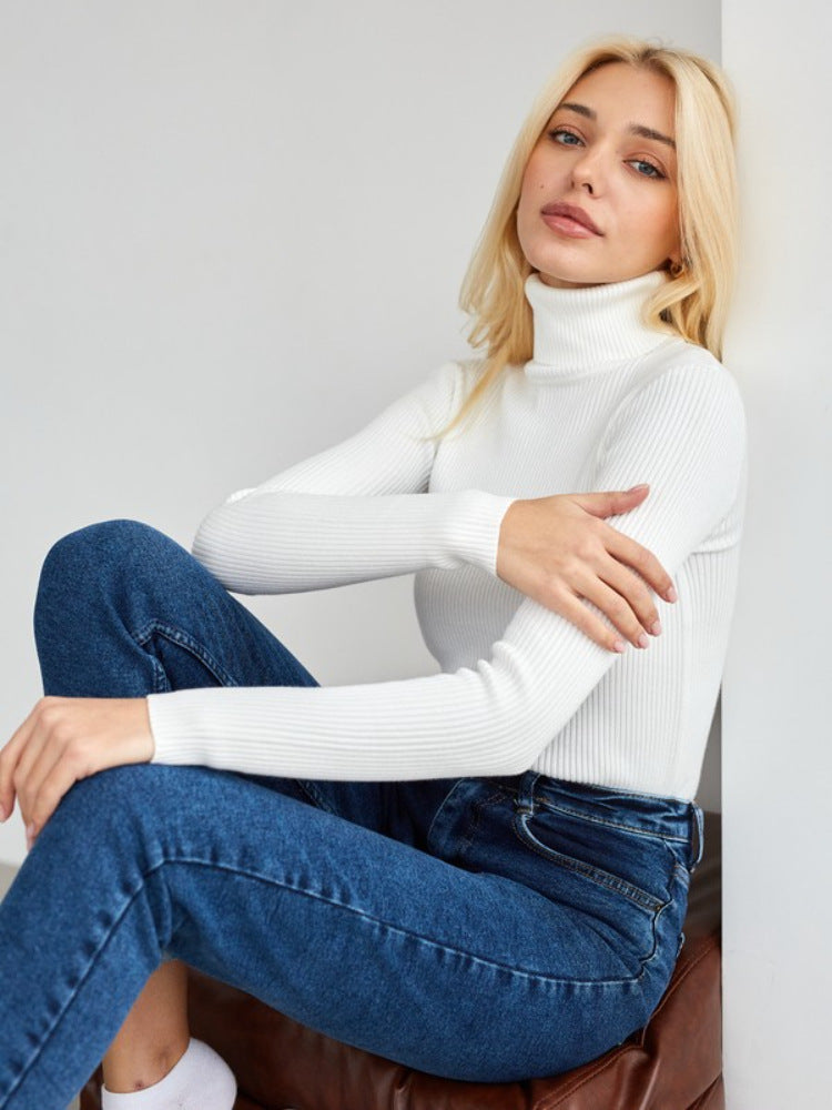 Margo & Main – cotton ribbed knit turtleneck sweater, detail view, US women's sizes