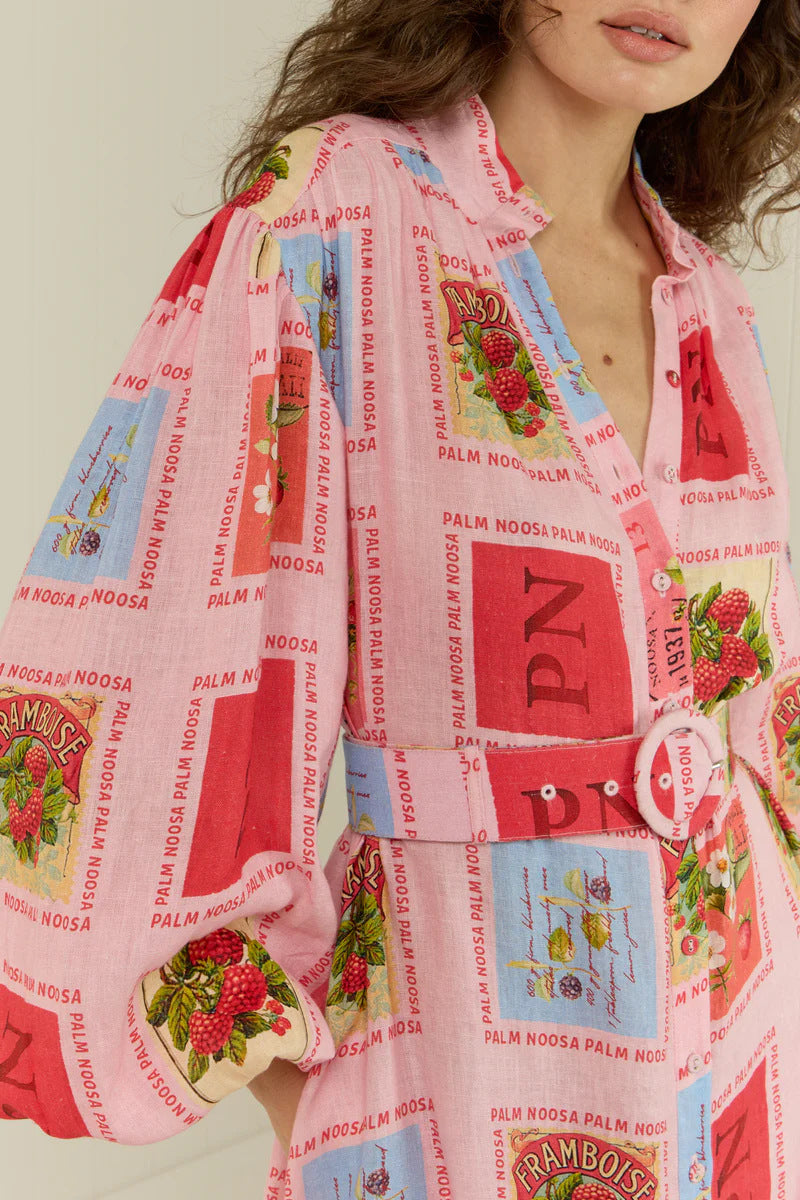Rhoda Linen Floral Belted Shirt Dress