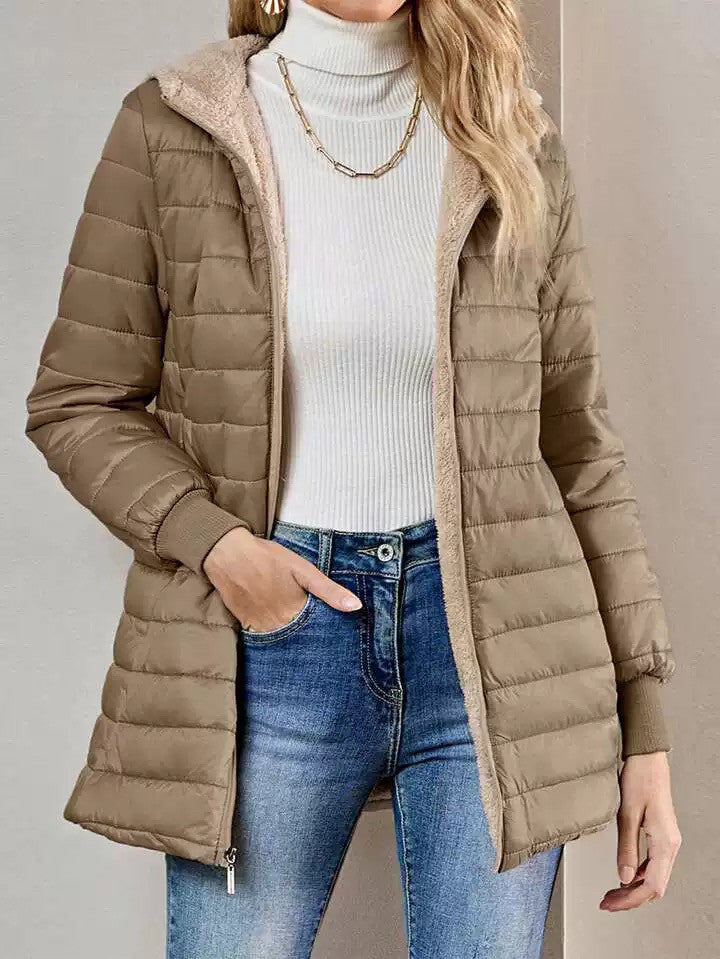 Capucine Fleece-Lined Hooded Quilted Jacket