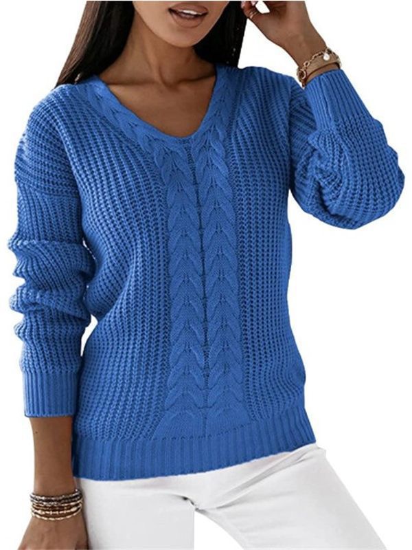 Delaney Cable Knit V-Neck Pullover Sweater