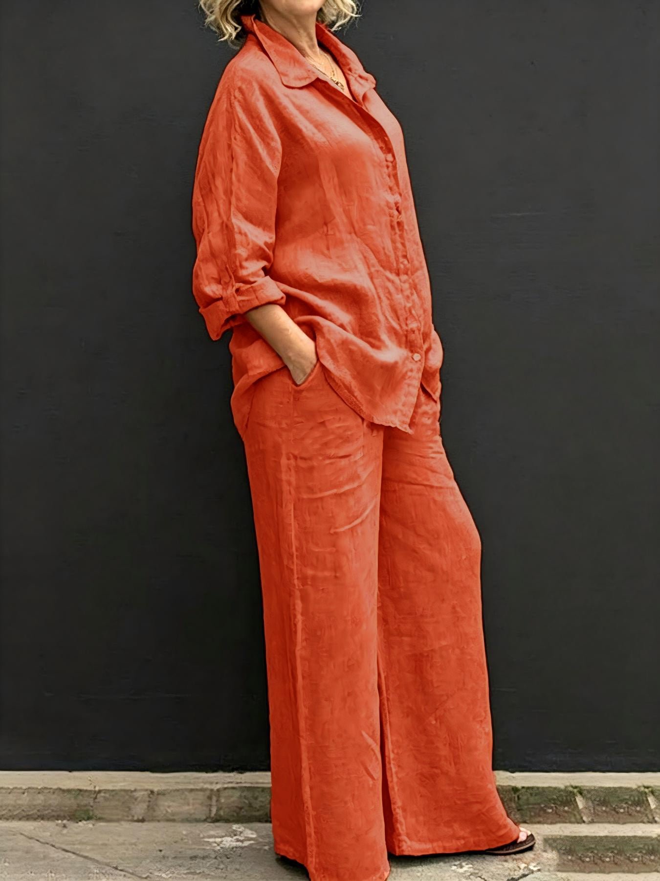 Brisa Relaxed Button-Up Wide Leg Pants Set