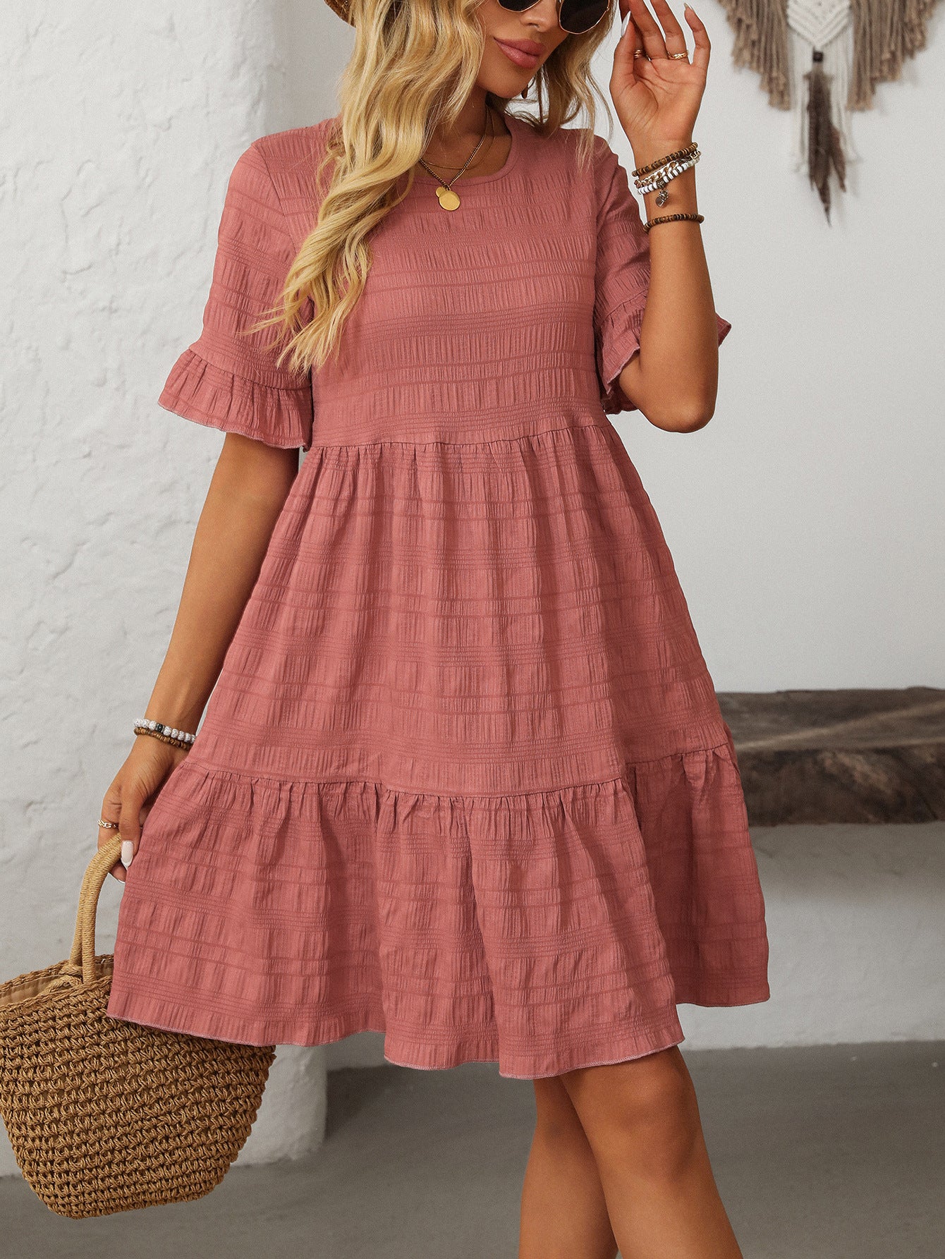 Vianne Textured Tiered Short-Sleeve Dress