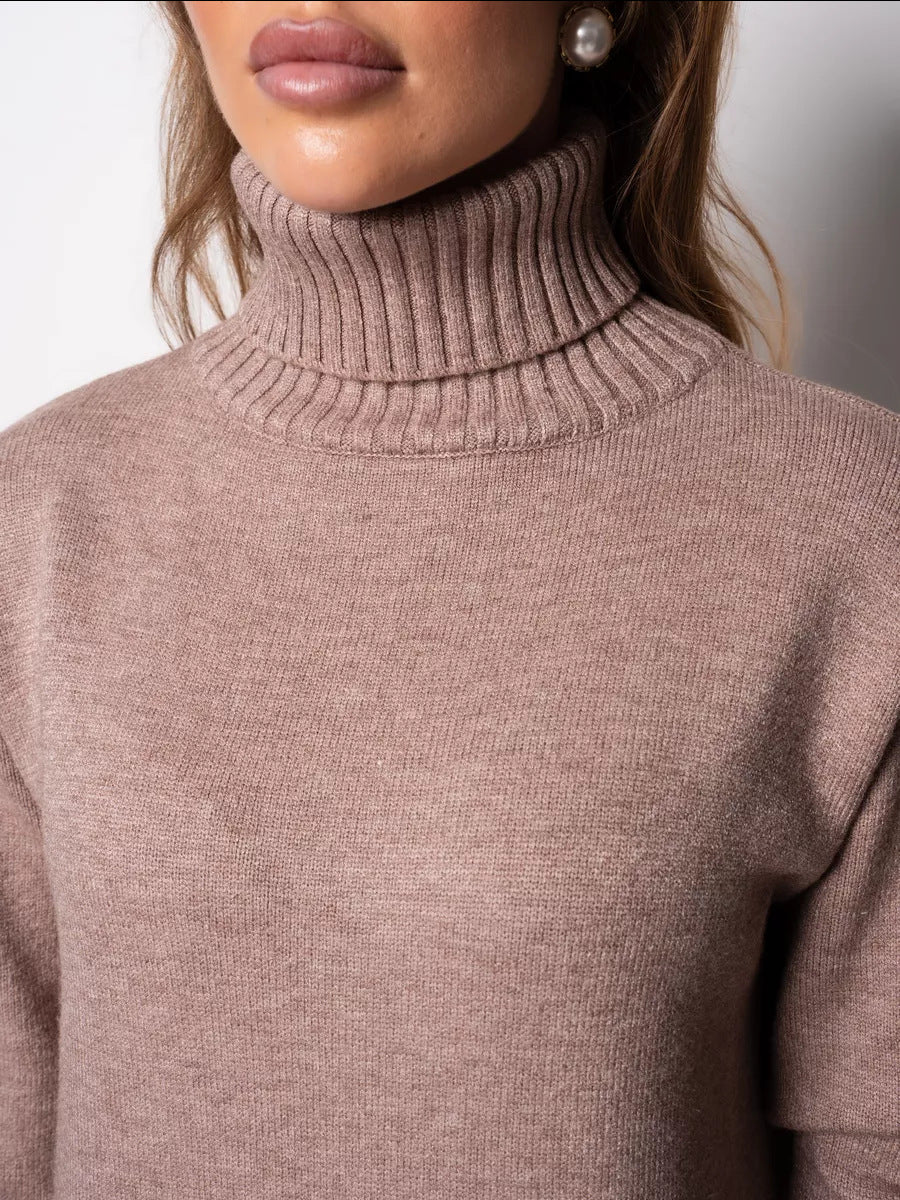 Margo & Main – turtleneck knit sweater dress, worn view, US women's sizes