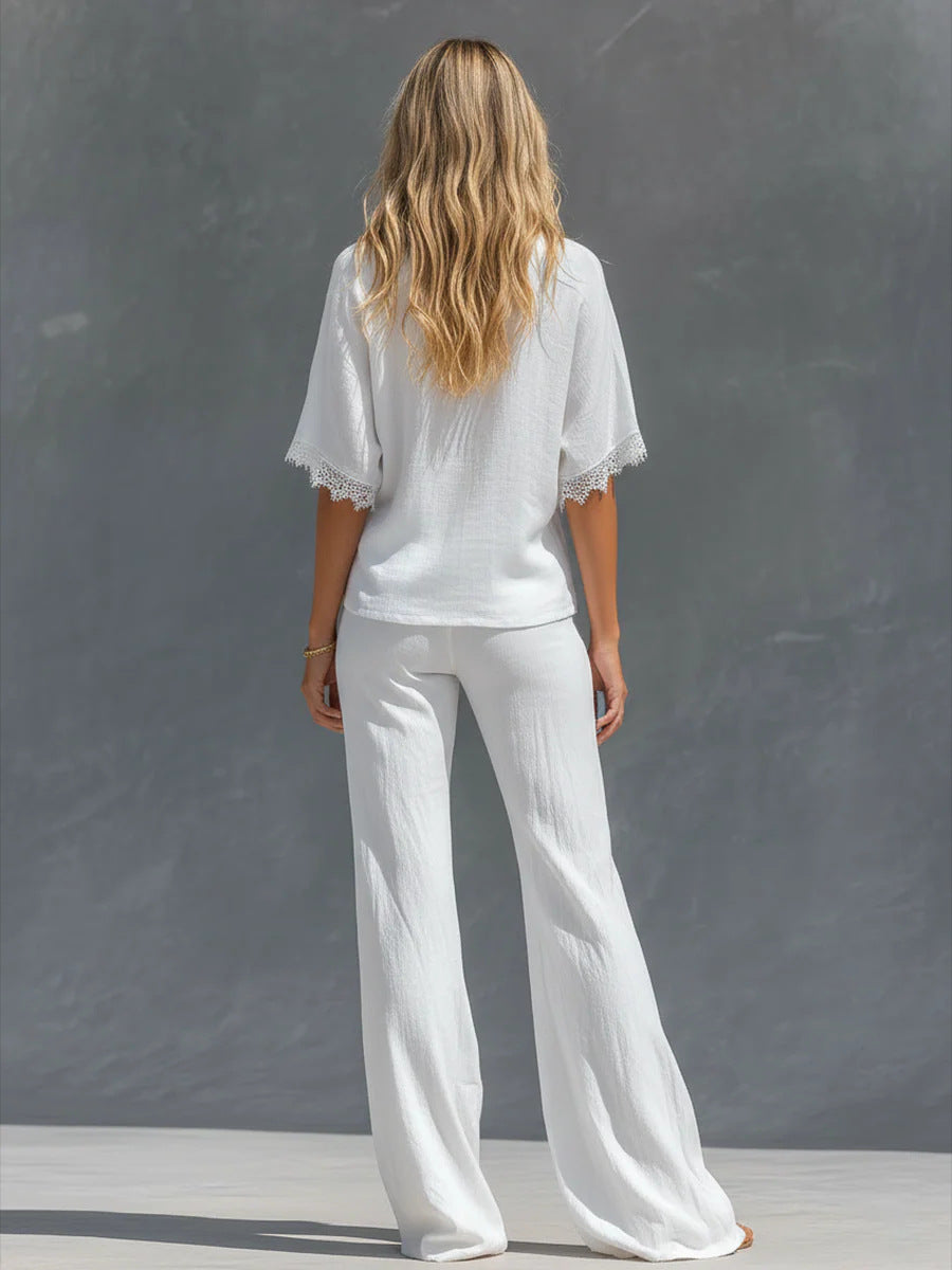 Zella Cotton Linen Lace Two Piece Pants Set