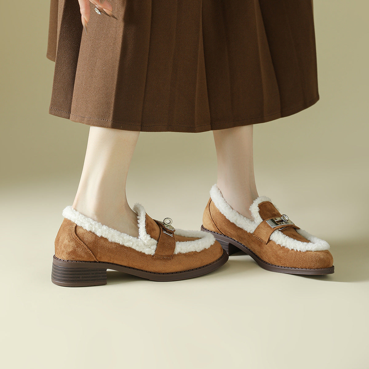 Hadewych Shearling-Trim Block Heel Loafers