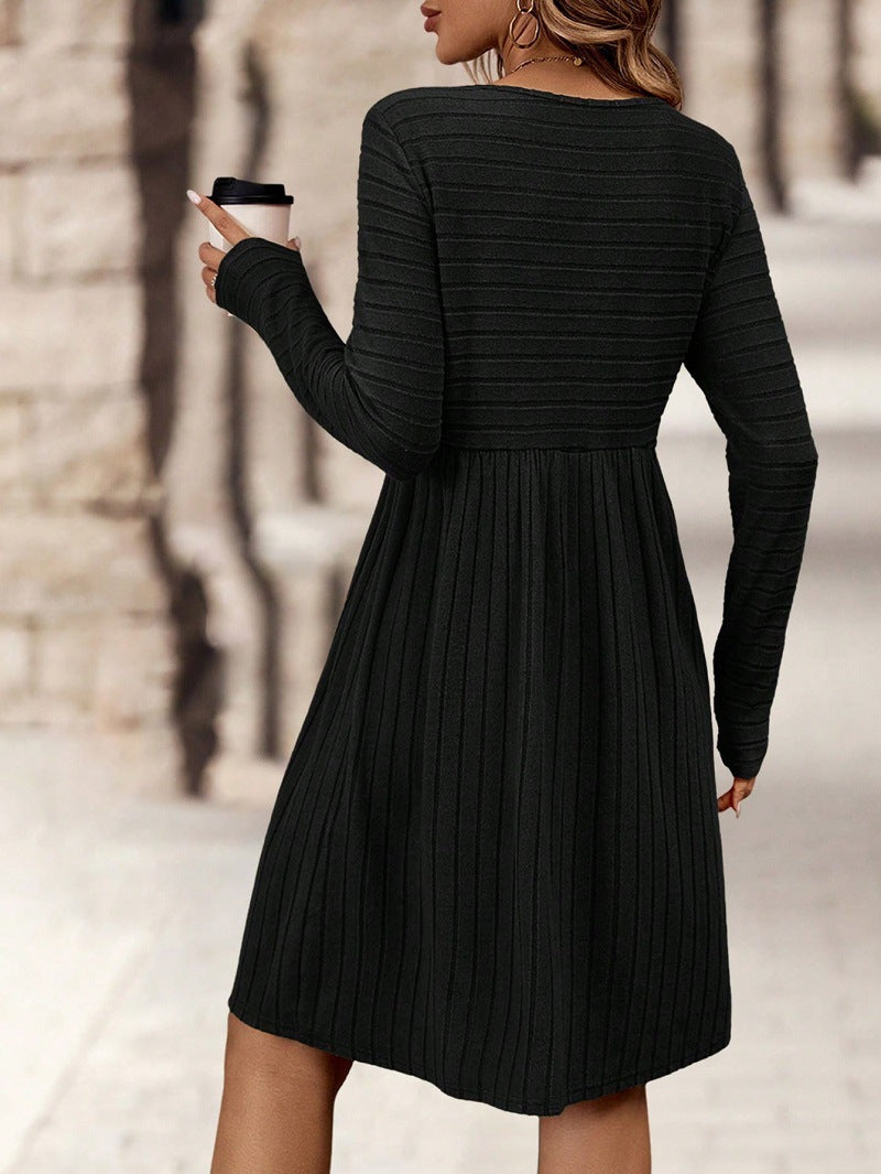 Margo & Main – ribbed-knit long sleeve a-line dress, fabric detail, US women's sizes