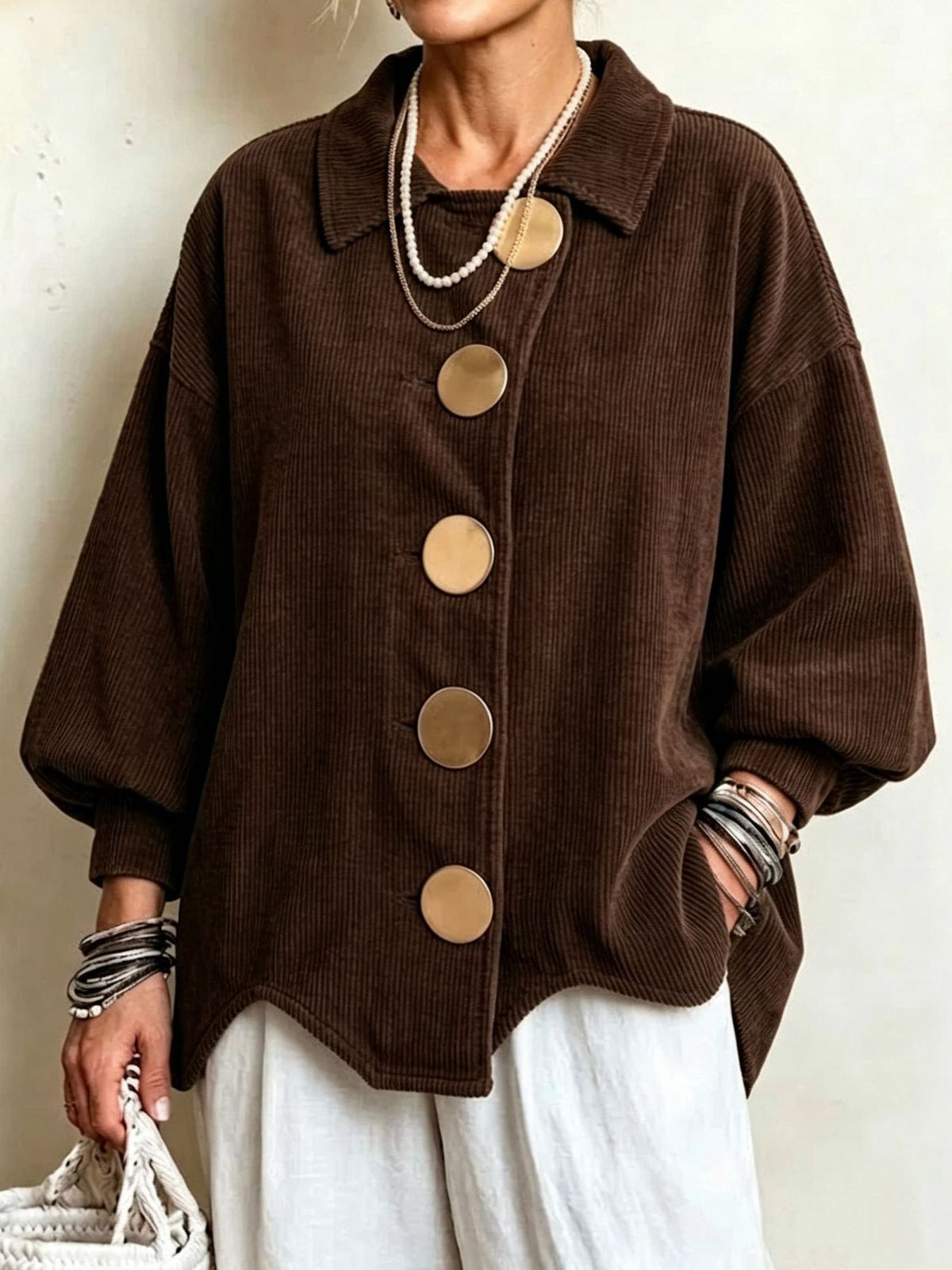 Karenina Oversized Corduroy Statement-Button Jacket