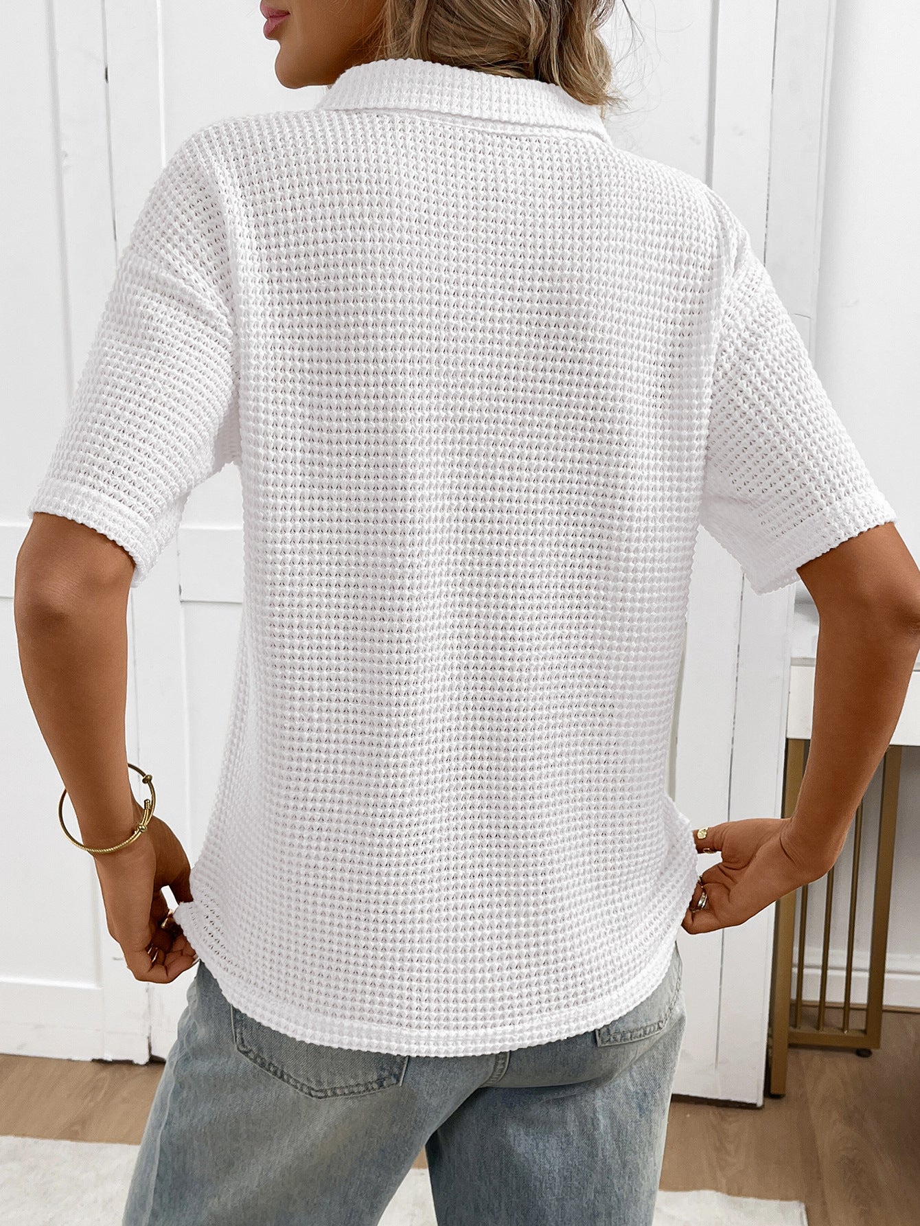 Mabel Textured Knit Polo Top