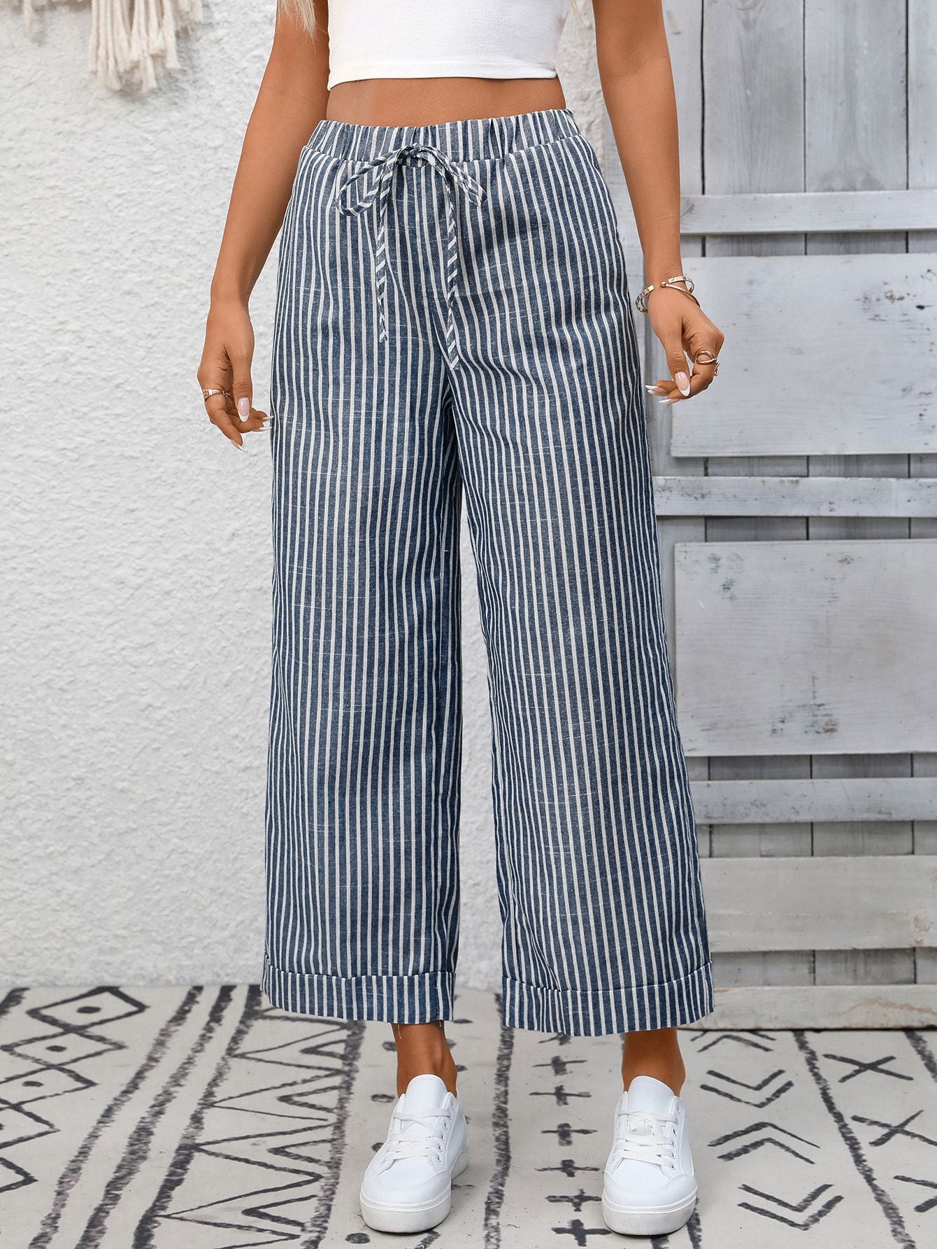 Cosetta Striped Cropped Wide-Leg Pants