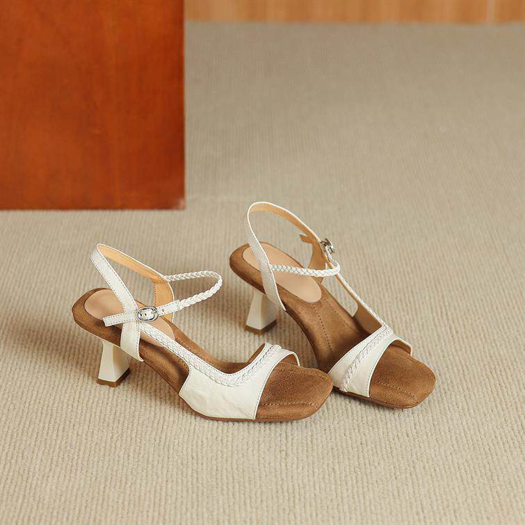 Elvira Genuine Leather Braided Low Heel Sandals