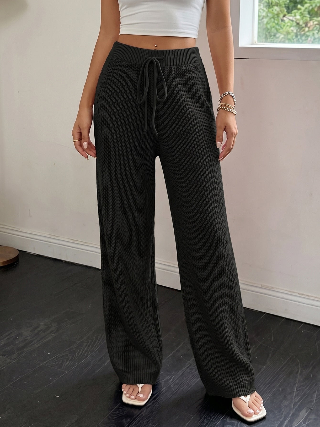 Margo & Main – ribbed knit wide-leg trousers, fabric detail, US women's sizes