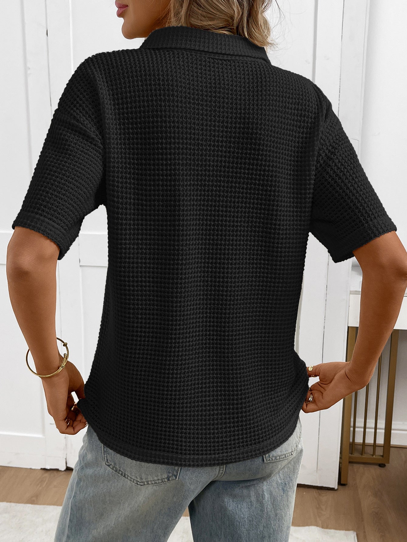 Mabel Textured Knit Polo Top
