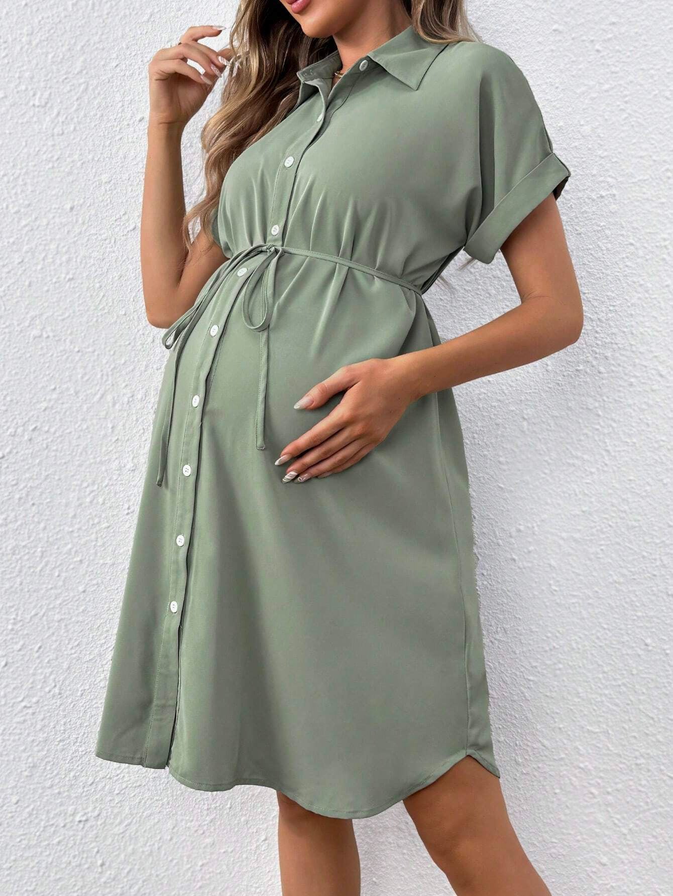 Camille Maternity Belted Shirt Dress