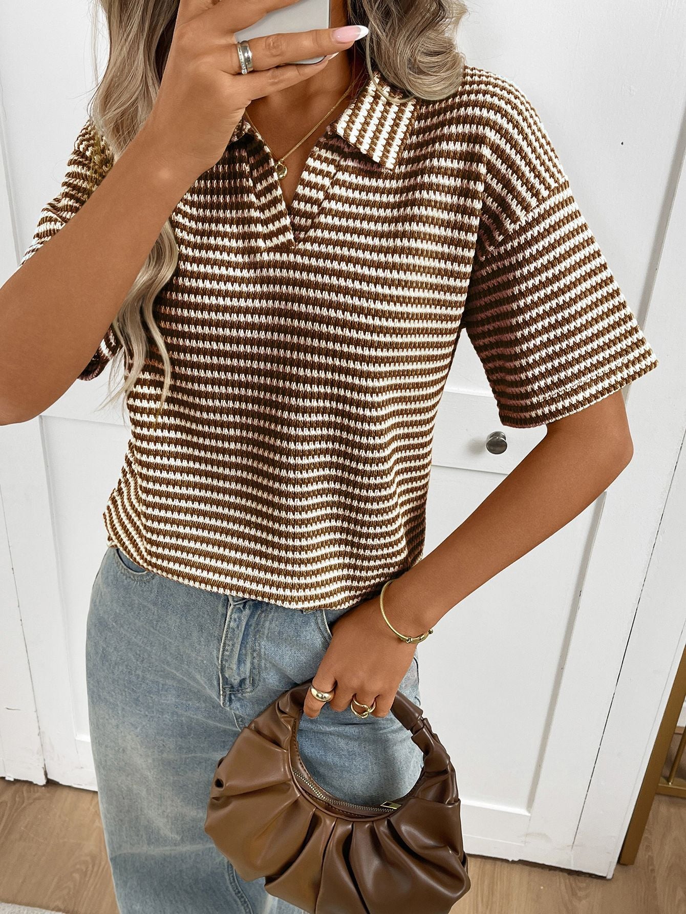 Mabel Textured Knit Polo Top
