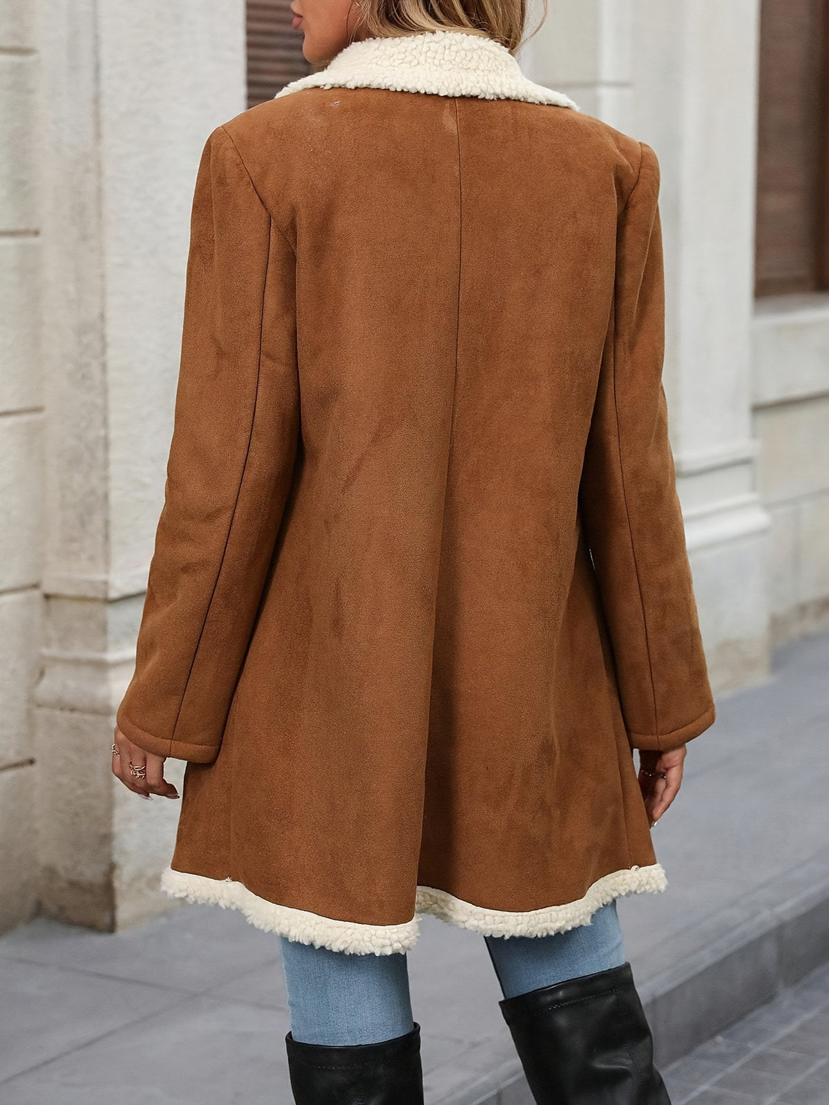 Nicolette Faux Suede Sherpa Trim Coat