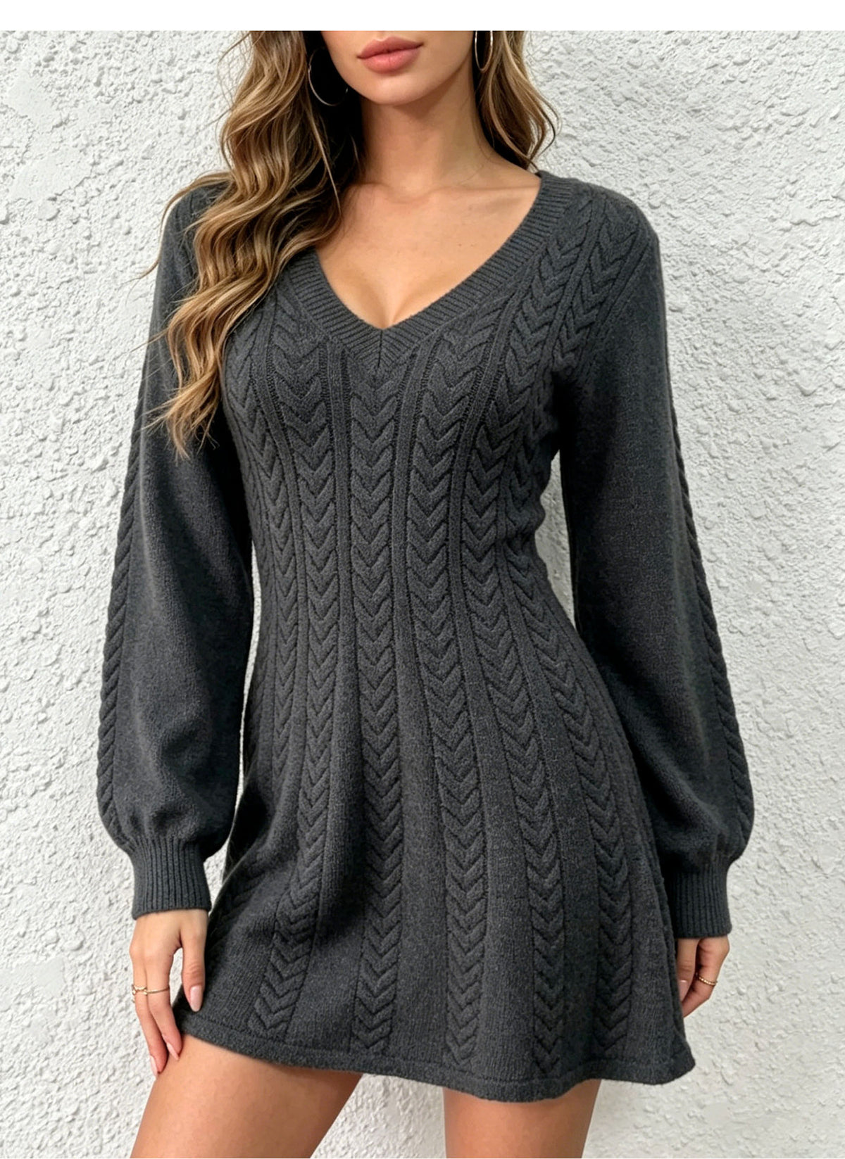 Constanza Cable Knit V-Neck Sweater Dress