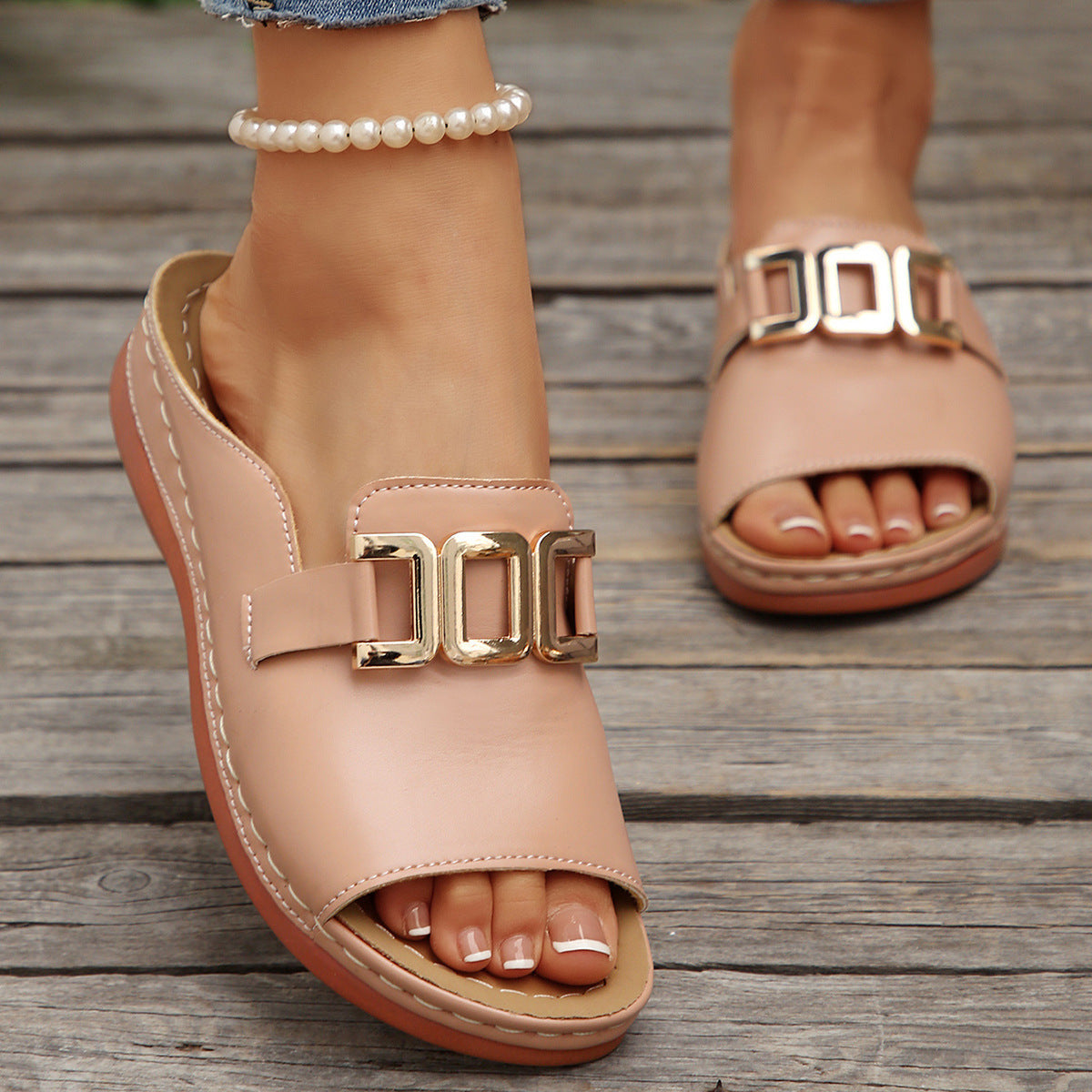 Carol Gold Accent Slip-On Sandals
