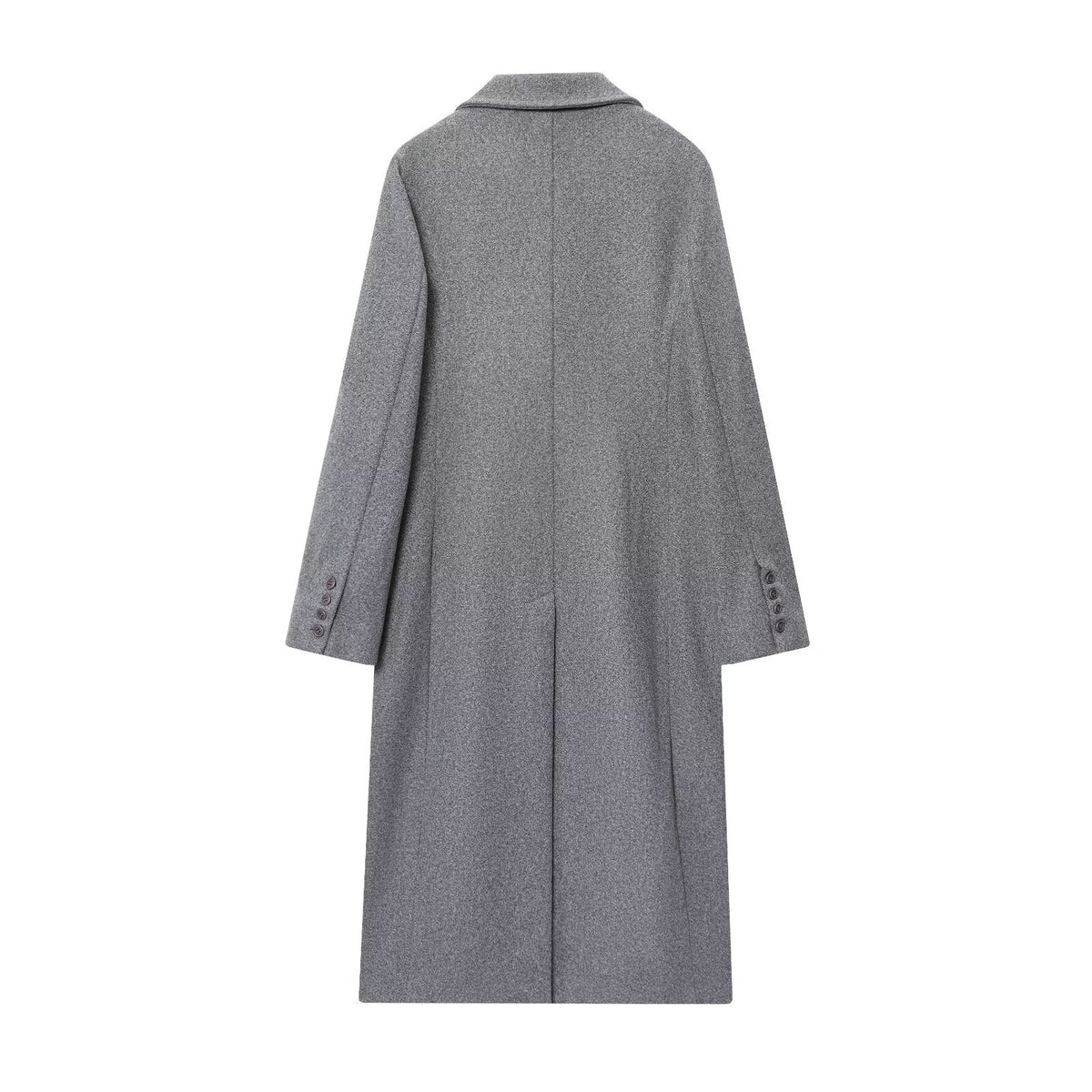 Margo & Main – Esme grey double-breasted longline wool coat, flat product shot back, US women's sizes