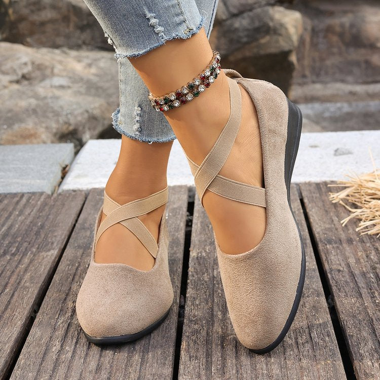 Tosca Suede Cross-Strap Low-Wedge Flats