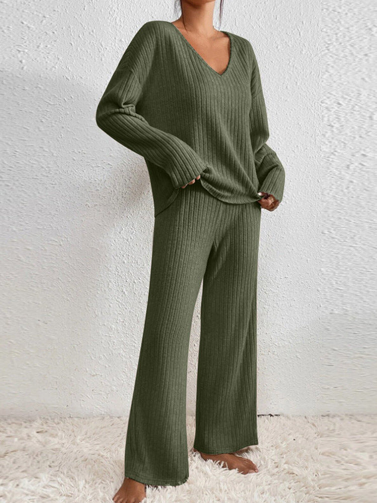 Esra Ribbed Knit Wide-Leg Lounge Set