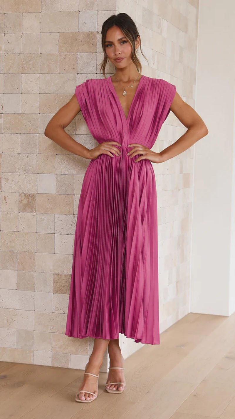 Valencia Pleated Flowy Midi Dress