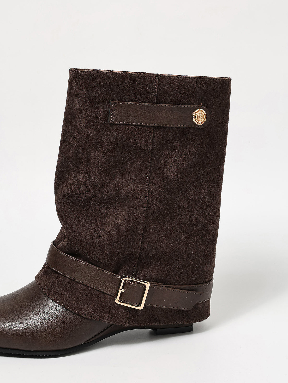 Olive Fold-Over Buckle Mid-Calf Boots
