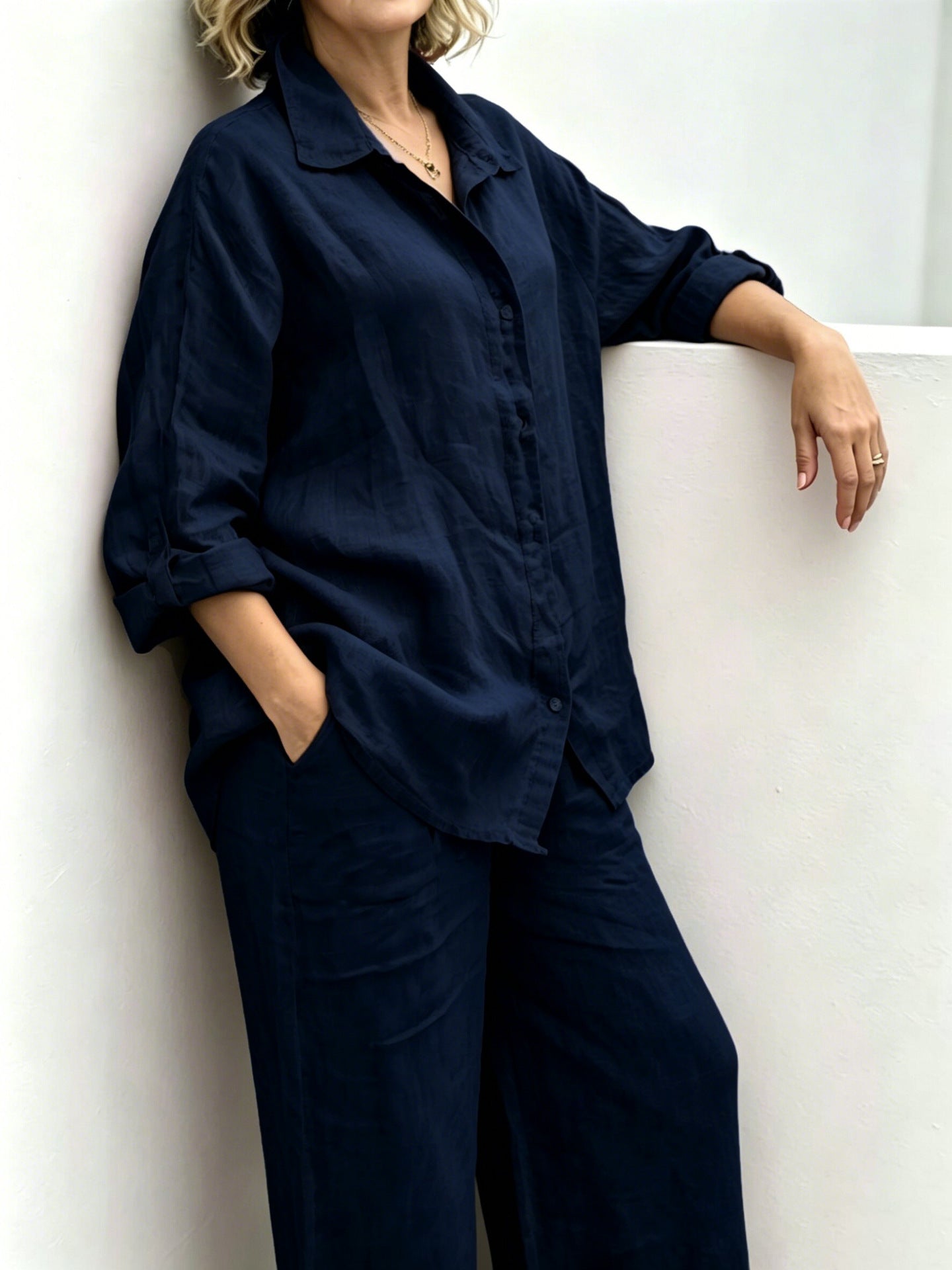 Brisa Relaxed Button-Up Wide Leg Pants Set