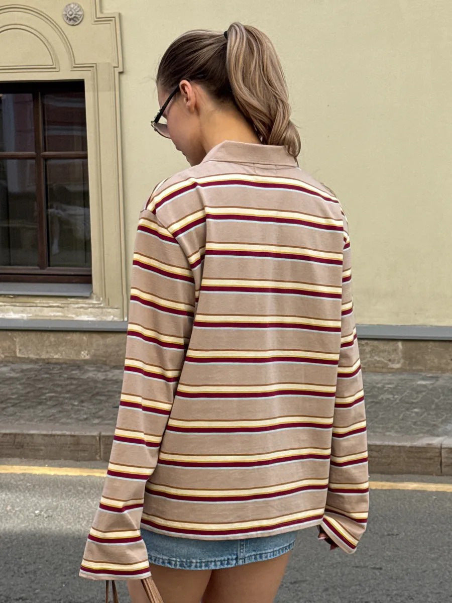 Esperanza Striped Cotton Long Sleeve Polo Shirt