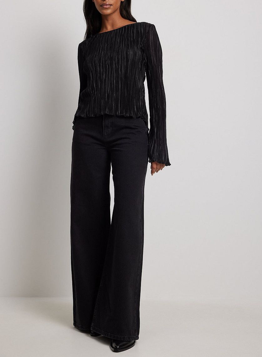 Floriana Plisse Bell Sleeve Tie-Back Blouse