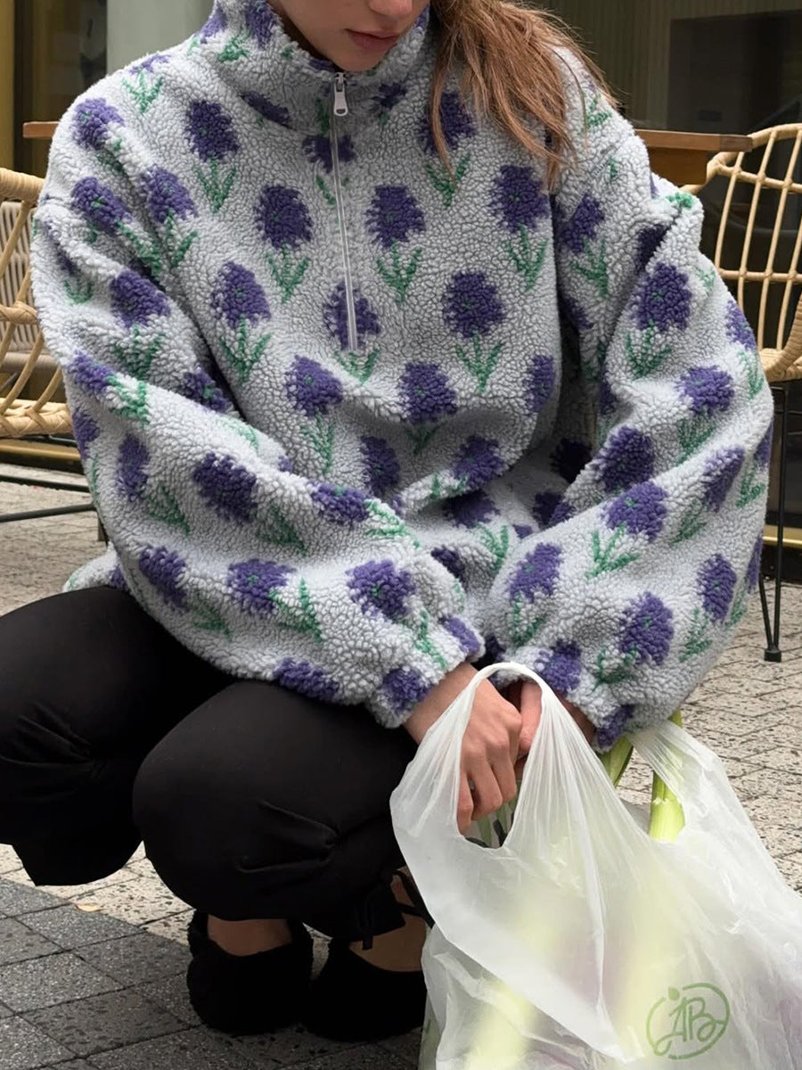 Garnet Floral Fleece Half-Zip Sweatshirt