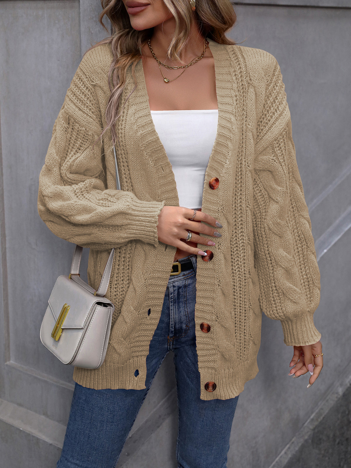 Augusta Cable Knit V-Neck Button Cardigan