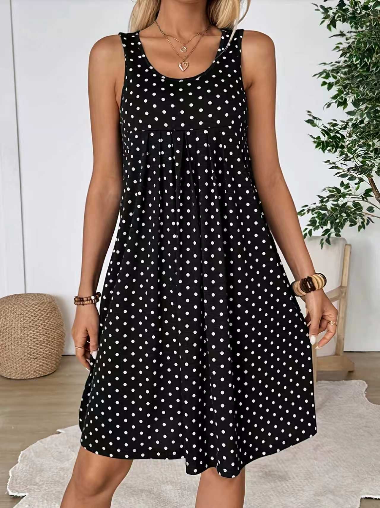 Vaela Polka Dot Sleeveless Swing Dress