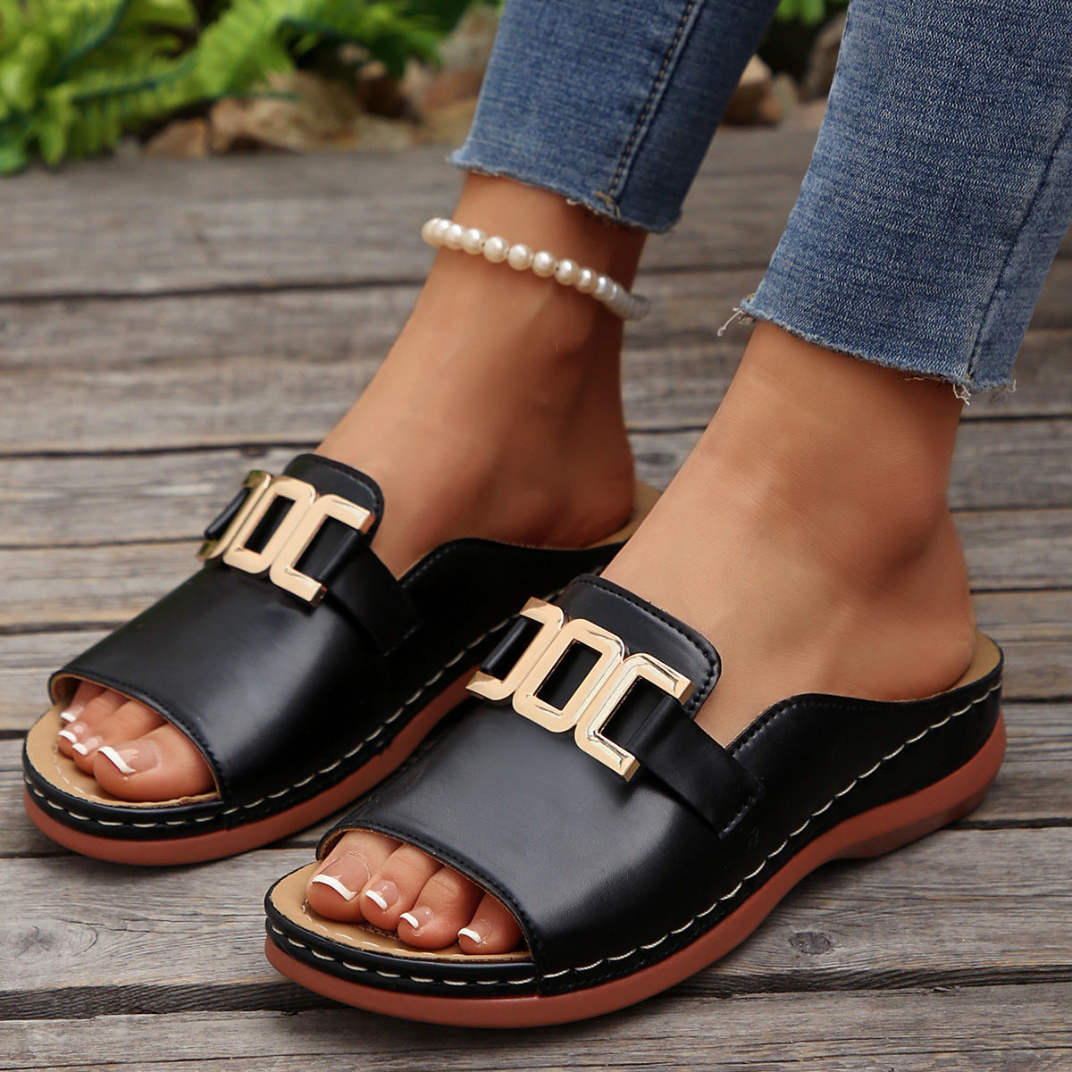Carol Gold Accent Slip-On Sandals
