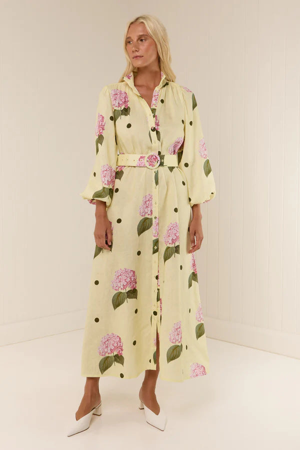 Rhoda Linen Floral Belted Shirt Dress