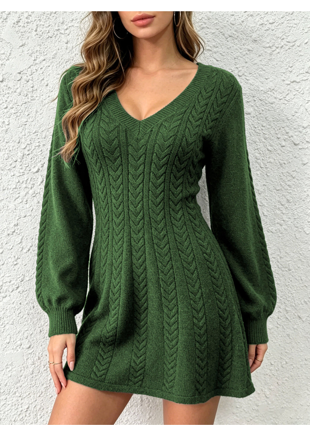 Constanza Cable Knit V-Neck Sweater Dress