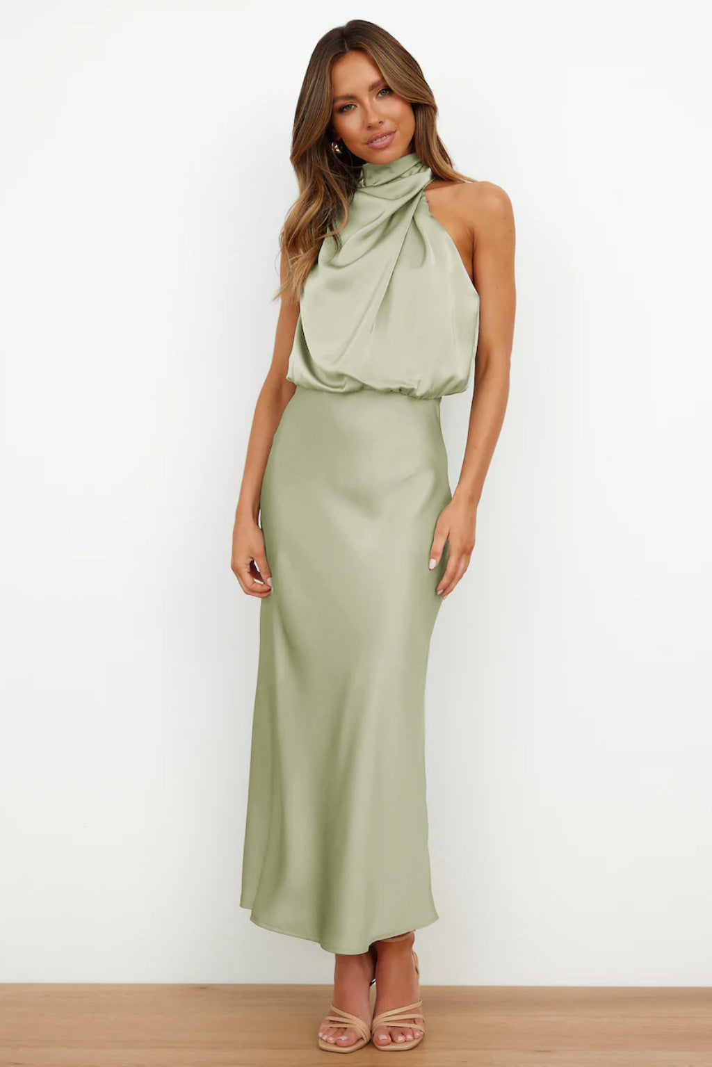 Elara Draped Satin Midi Dress