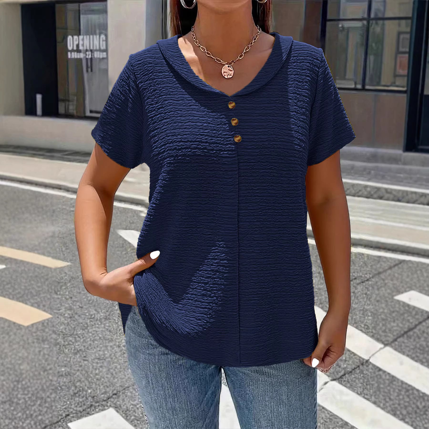 Etta Textured V-Neck Everyday Blouse