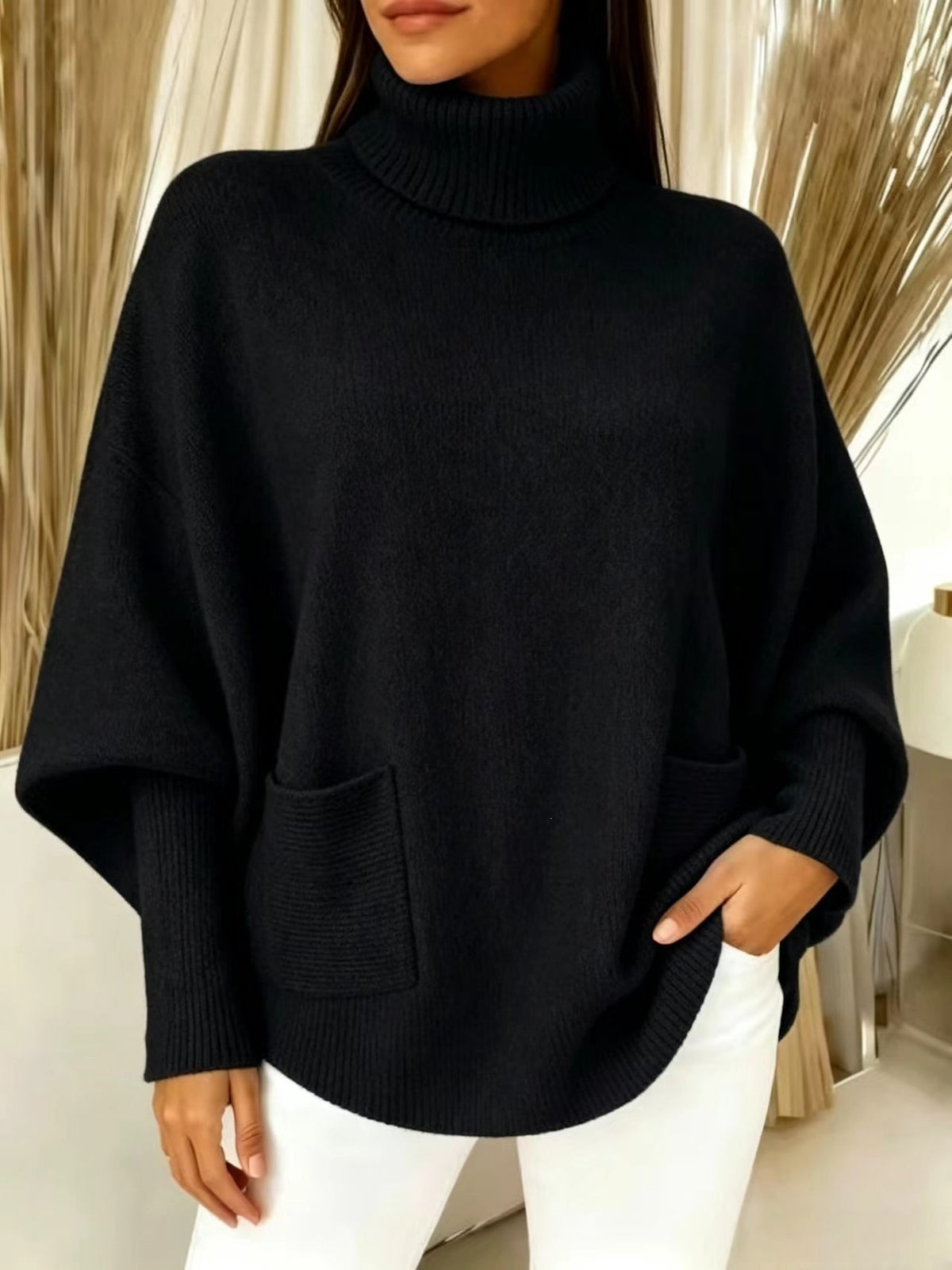 Minerva Oversized Pocket Turtleneck Sweater