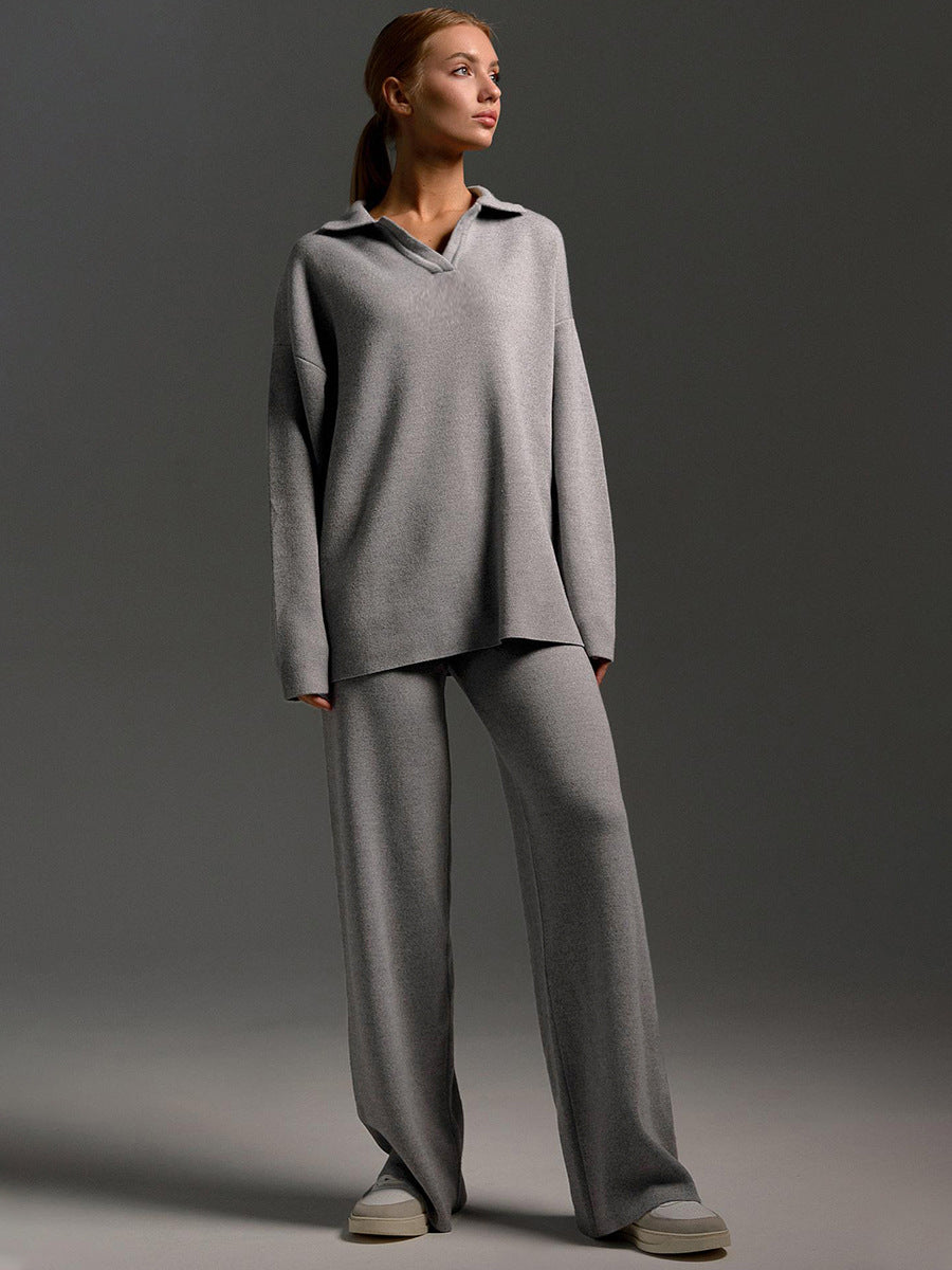 Valborg Polo Collar Knit Sweater and Pants Set