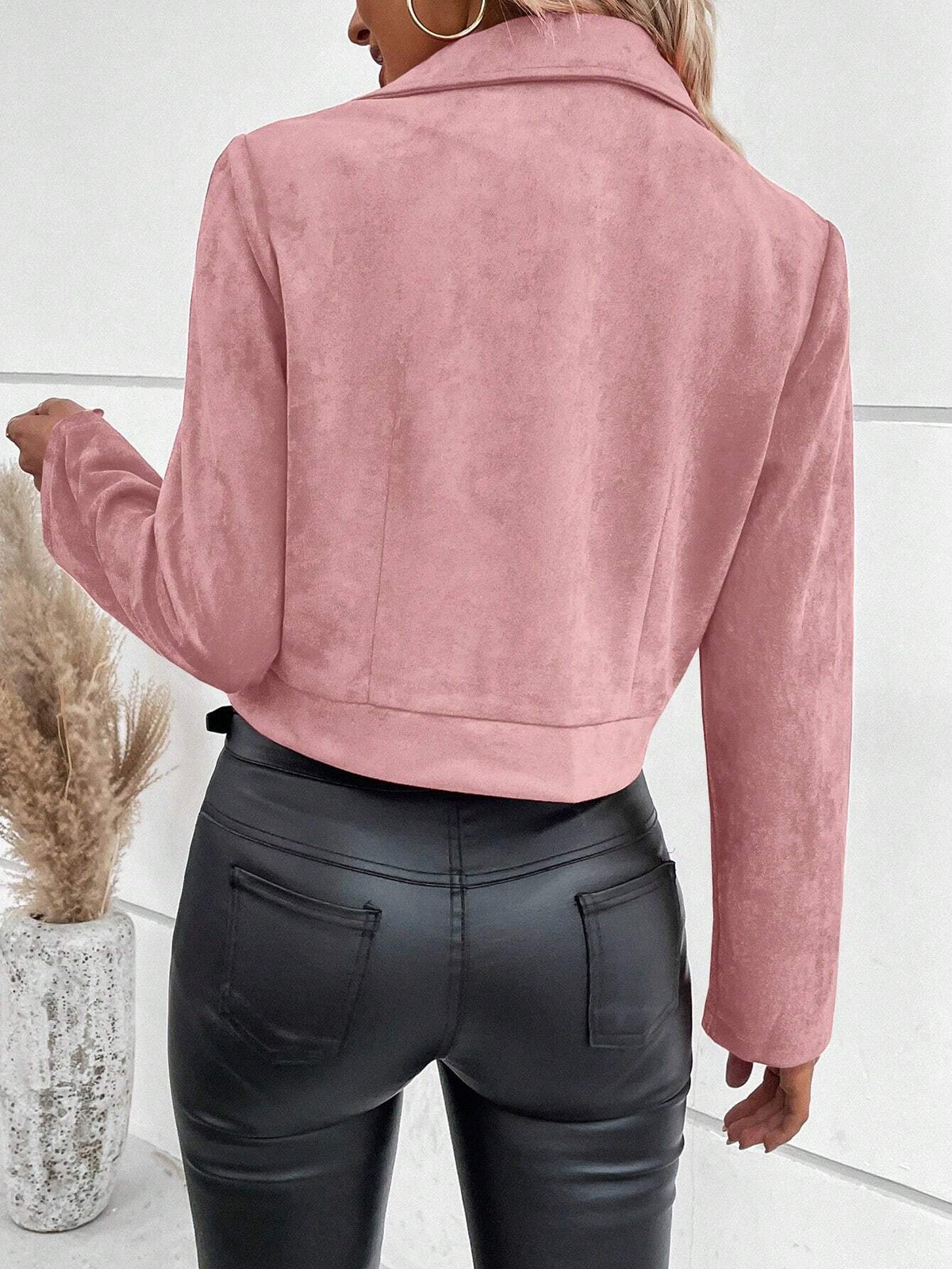 Anouska Cropped Faux Suede Moto Jacket