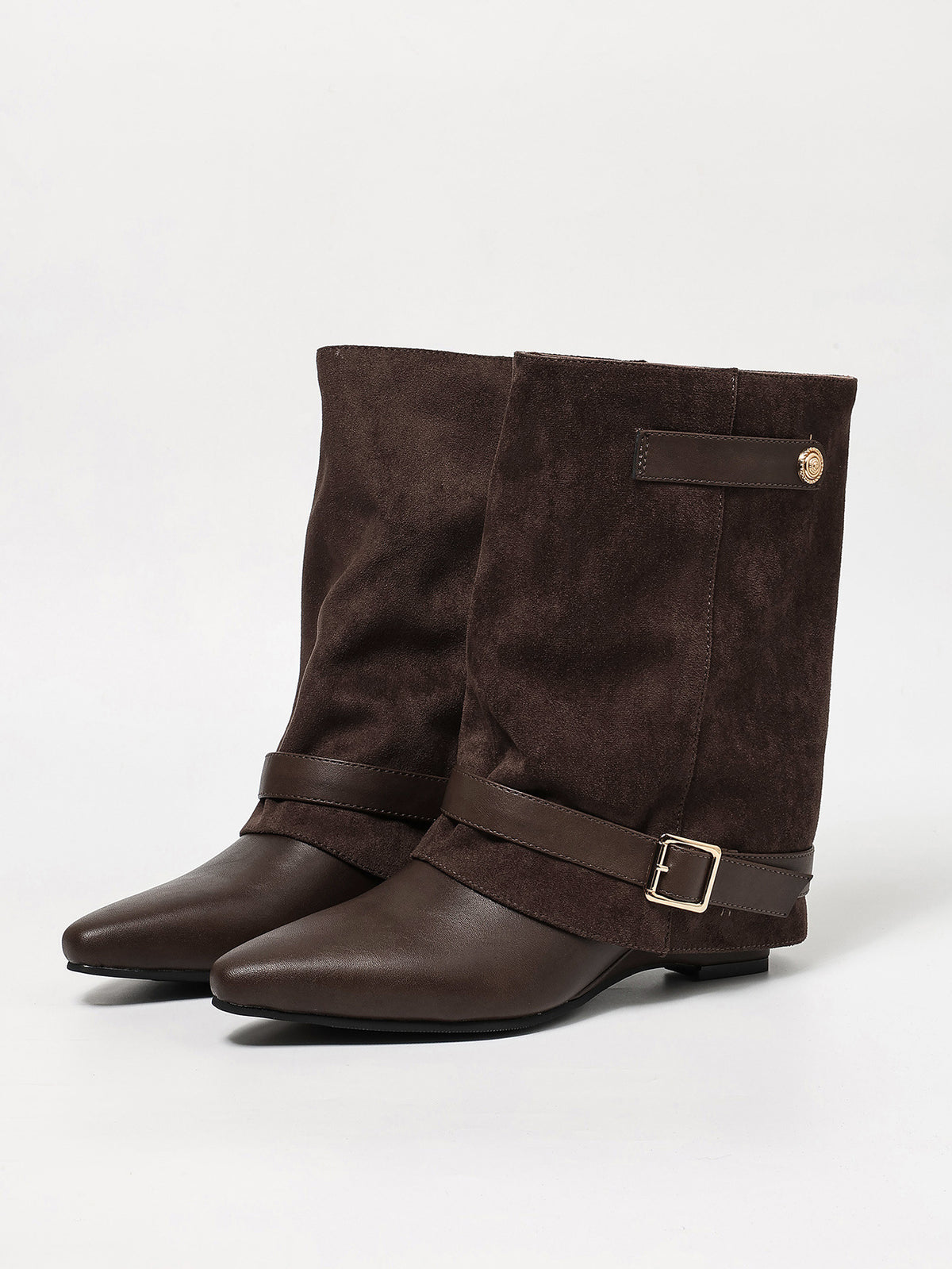 Olive Fold-Over Buckle Mid-Calf Boots