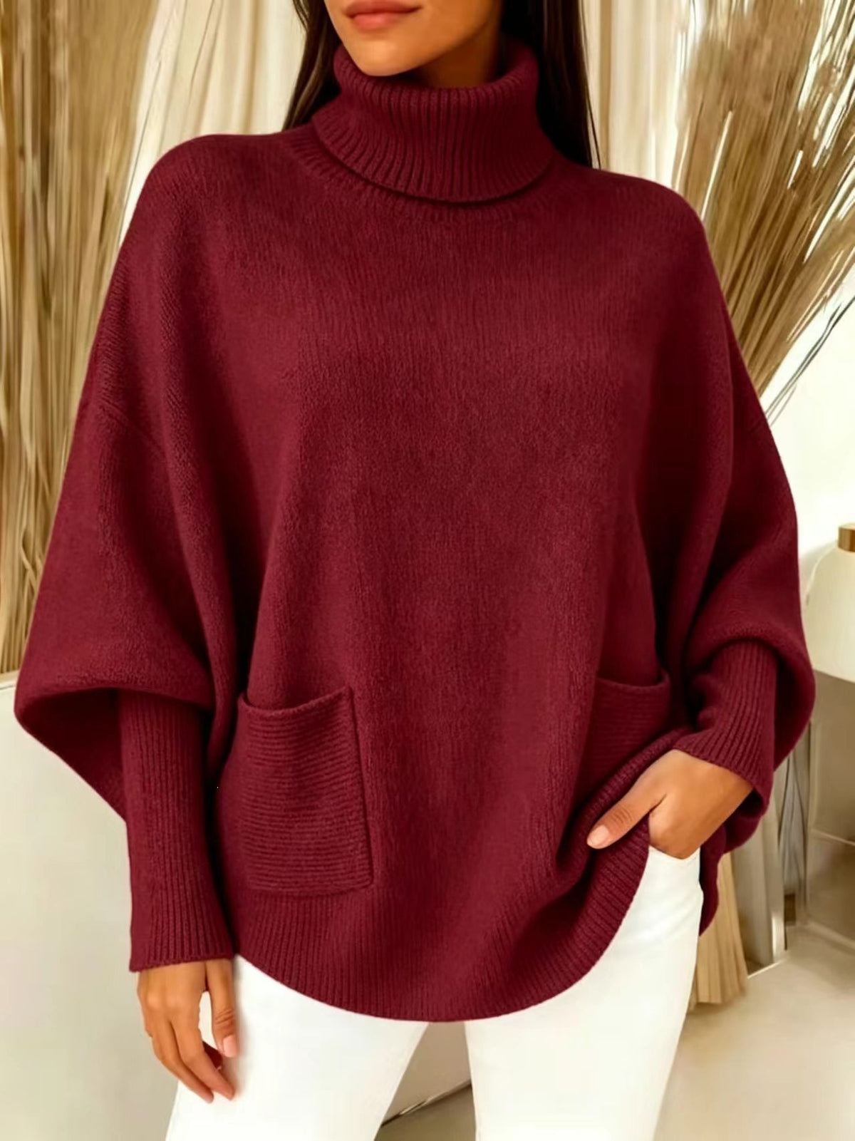Minerva Oversized Pocket Turtleneck Sweater