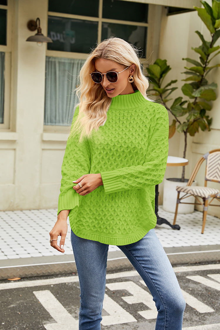 Margo & Main – textured mock neck tunic sweater, angled view, US women's sizes