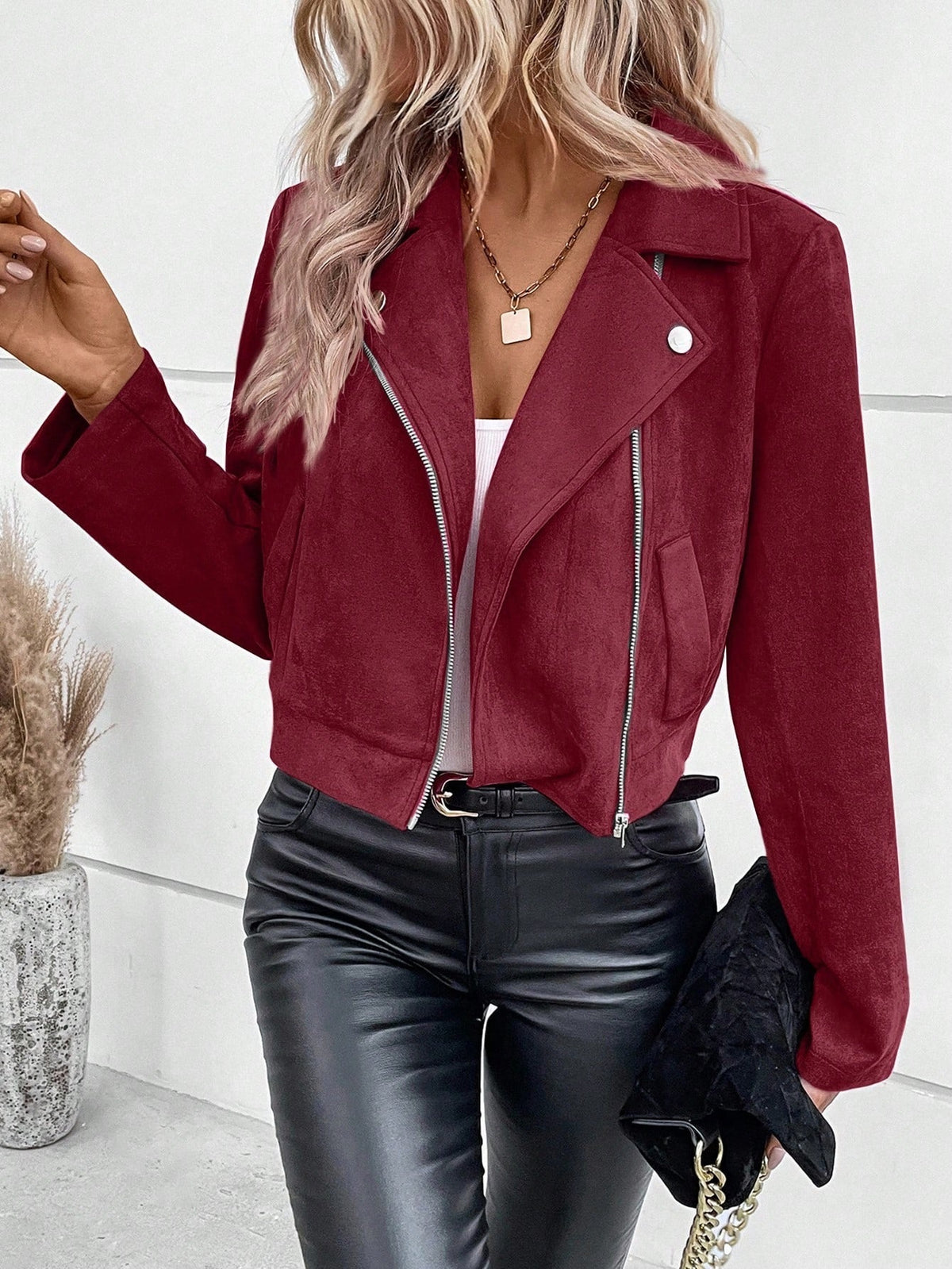 Anouska Cropped Faux Suede Moto Jacket