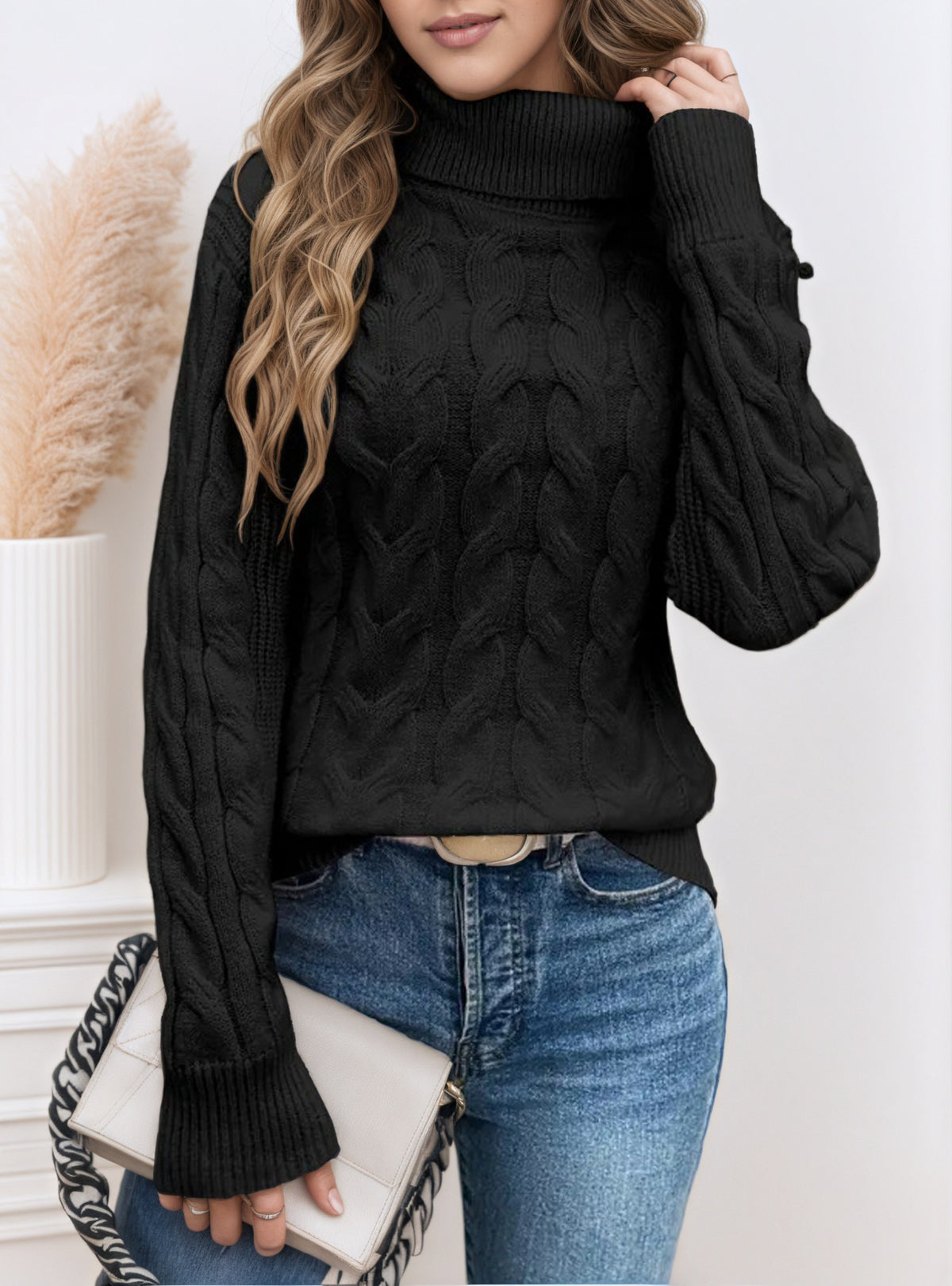 Margery Cable Knit Relaxed Turtleneck Sweater