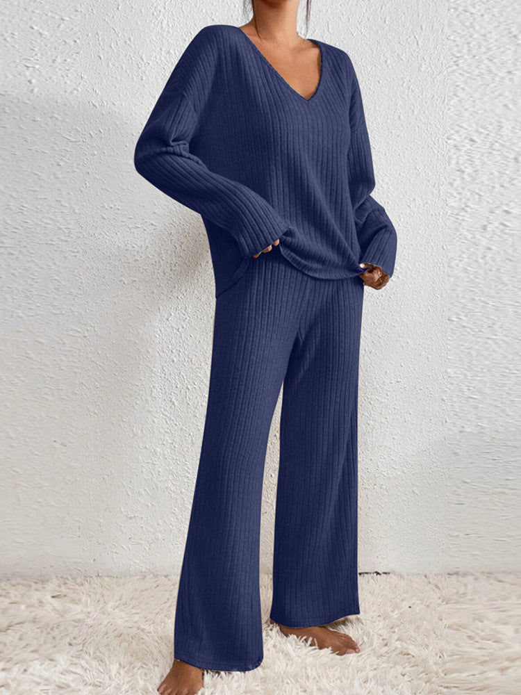Esra Ribbed Knit Wide-Leg Lounge Set