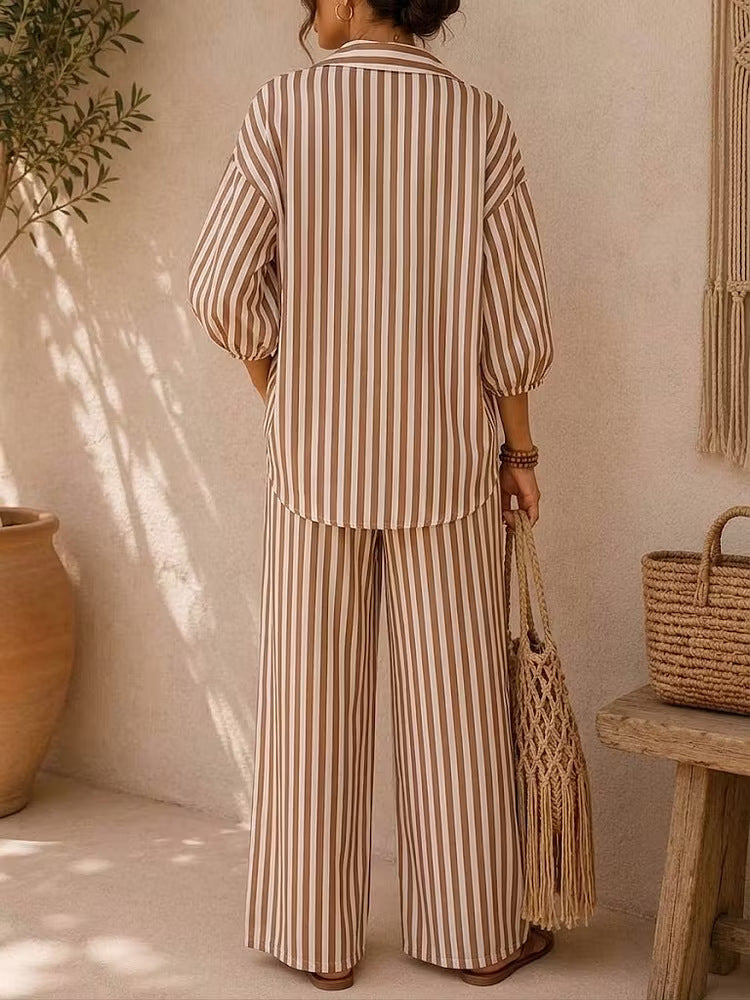 Etta Cotton Linen Striped Two Piece Pants Set
