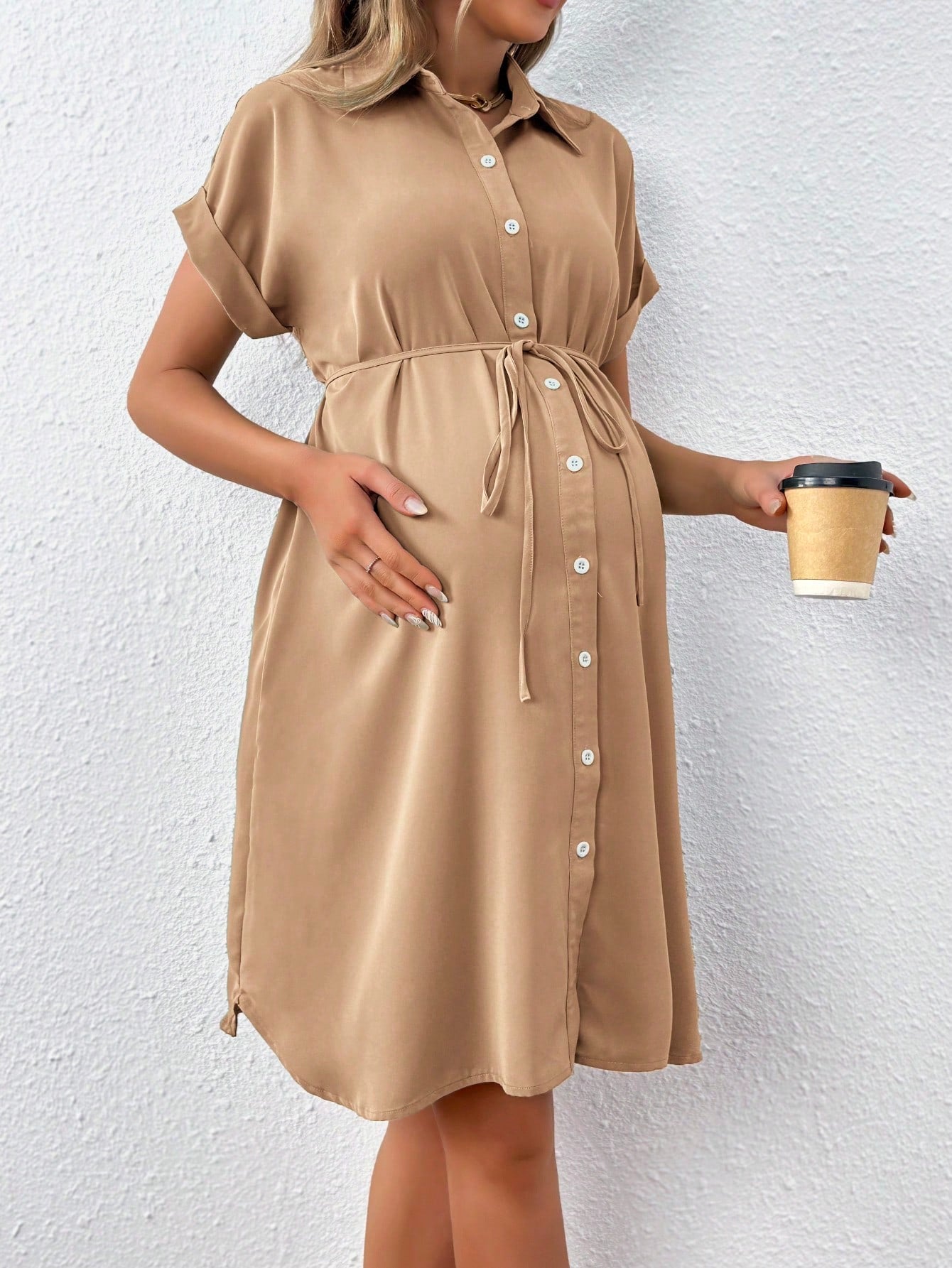 Camille Maternity Belted Shirt Dress