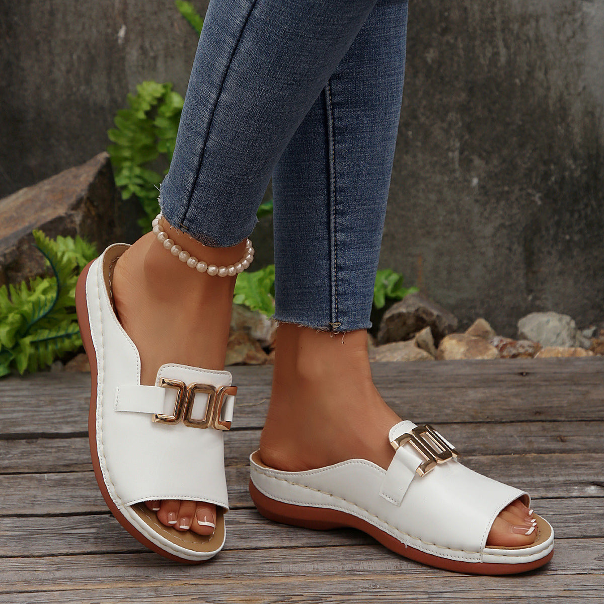 Carol Gold Accent Slip-On Sandals