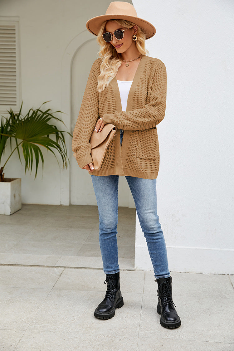 Margo & Main – waffle knit open front cardigan, fabric detail, US women's sizes